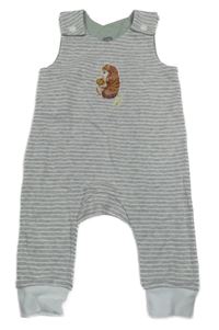 Šedo-bílé pruhované laclové tepláky s ježkem