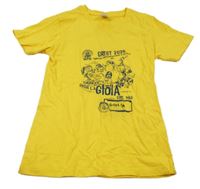 Žluté tričko s modrým potiskem 