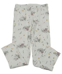 Bílé žebrované legíny s květinami Yigga