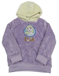 Fialovo-smetanová chlupatá mikina s Elsou a kapucí Disney