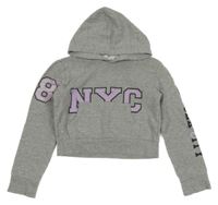 Šedá melírovaná crop mikina s nápisem a kapucí H&M