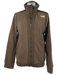 Dámská hnědá fleecová propínací mikina s logem a rolákem Puma