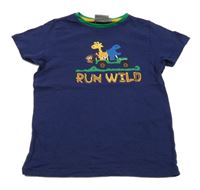 Tmavomodré pyžamové tričko se zvířaty a nápisem Nightwear