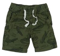 Khaki plátěné kraťasy s krokodýly H&M