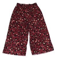 Vínové vzorované plisované culottes kalhoty Primark 