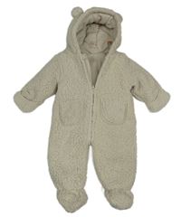 Světlebéžová huňatá zateplená kombinéza s kapucí zn. George