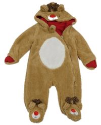 Béžovo-bílá chlupatá kombinéza s kapucí - sob Primark