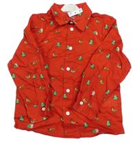 Nové - Červená košile s vánočními obrázky H&M