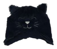 Tmavomodrá chlupatá čepice s kočkou 