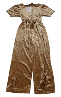 Hnědý třpytivý sametový kalhotový overal 