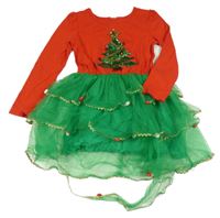 Červeno-zelené šaty se stromkem 