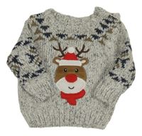 Šedo-tmavomodro-hnědý melírovaný svetr se sobem Dunnes Stores