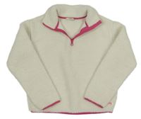 Smetanová huňatá mikina s růžovými lemy George