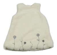 Smetanové chlupaté podšité šaty s květy s kamínky