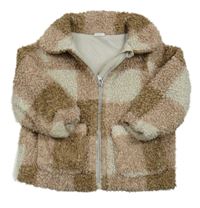 Hnědo-růžovo-smetanová kostkovaná košilová podšitá bunda H&M