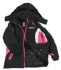 Černo-bílo-růžová šusťáková lyžařská bunda s kapucí Campri