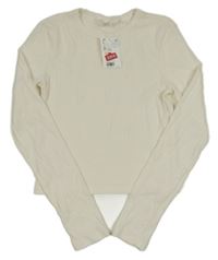 Nové - Smetanové žebrované crop triko H&M