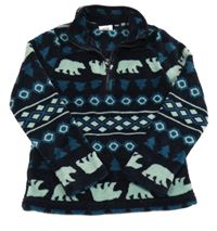 Černo-petrolejová vzorovaná chlupatá mikina Kuniboo