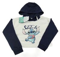 Nové - bílo-tmavomodrá crop mikina se Stitchem a kapucí Disney