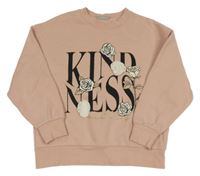 Světlerůžová mikina s nápisem a růžemi Matalan