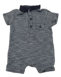 Tmavomodro-bílý melírovaný kraťasový overal s loďkou a límečkem Next