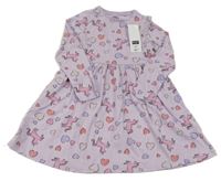 Nové - Lila šaty se srdíčky a jednorožci F&F