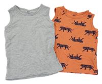 2x tílko - šedé + korálové s tygry H&M