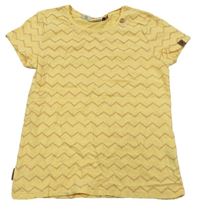 Žluté vzorované tričko s knoflíčkem 