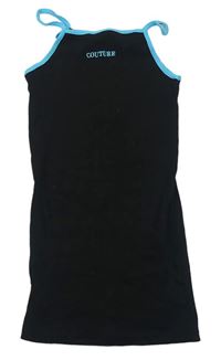 Černé žebrované elastické šaty s nápisem a modrým lemem Select