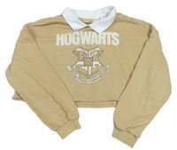 Béžová crop mikina s erbem Harry Potter a límečkem H&M