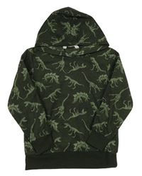 Khaki fleecová mikina s dinosaury a kapucí H&M