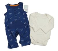 Nové - Tmavomodré laclové tepláky s pejsky + bílé body M&S