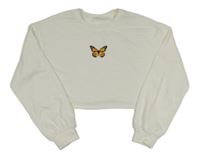 Bílá crop mikina s motýlkem Shein 