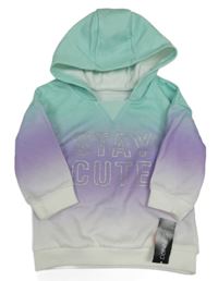 Nové - Mátovo-fialovo-bílá mikina s nápisem a kapucí Dunnes