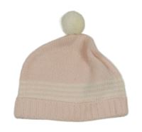 Světlerůžovo-bílá pletená čepice s bambulí