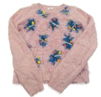 Světlerůžový chlupatý svetr s obrázky Next 