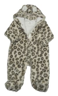 Béžovo-hnědá vzorovaná kožešinová podšitá kombinéza s kapucí Next