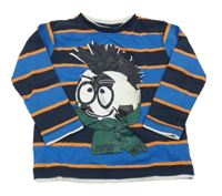 Tmavomodro-modro-oranžové pruhované triko s míčem Topolino