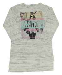 Bílo-šedá melírovaná noční košile s potiskem Y.F.K.