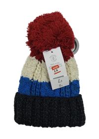 Nové - Barevná pruhovaná pletená čepice s bambulí F&F