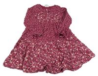 Tmavorůžové plátěné šaty s kytičkami Topolino