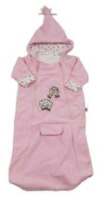 Světlerůžový fleecový podšitý spací pytel s ovečkami a kapucí 