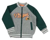 Šedo-tmavozelená propínací baseballová mikina s nápisem Kiki&Koko