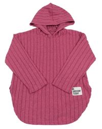 Růžovo-šedý melírovaný žebrovaný svetr s kapucí 