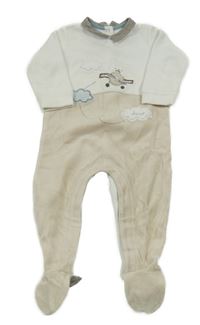 Bílo-béžový sametový overal s medvídkem Chicco