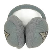 Šedé pleteno/chlupaté klapky na uši s ježky