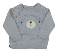 Modrošedý propínací svetr s medvídkem Tu