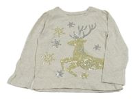 Béžové melírované triko s jelenem Peacocks