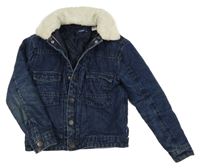 Tmavomodrá riflová zateplená bunda s odepínacím kožíškem Okaidi