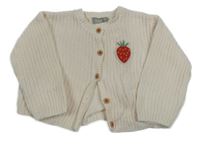 Smetanový propínací žebrovaný svetr s jahůdkou Orchestra